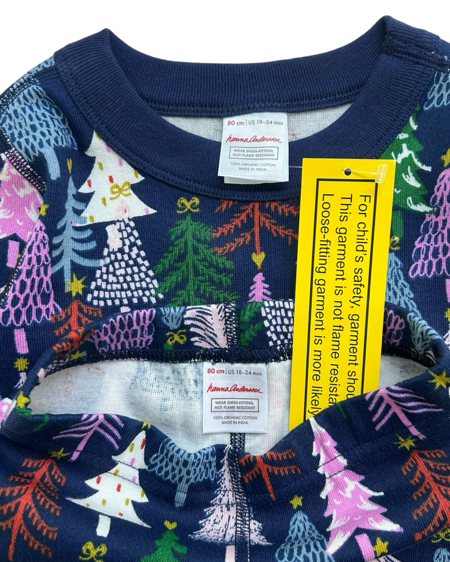 18-24M Baby Girl Hanna Andersson Long Sleeve Blue Colorful Christmas Tree PJs