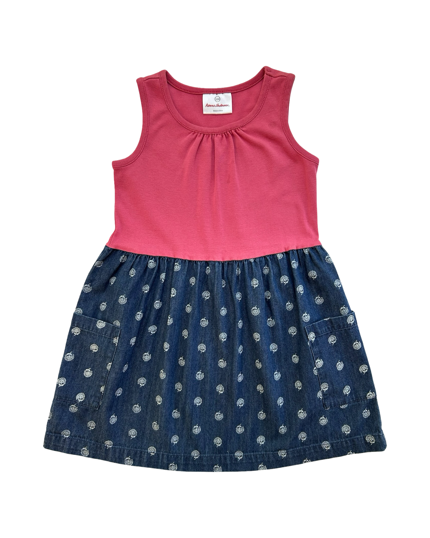 4T (100-cm) Toddlers Girls Hanna Andersson Printed Chambray Half & Half Dress