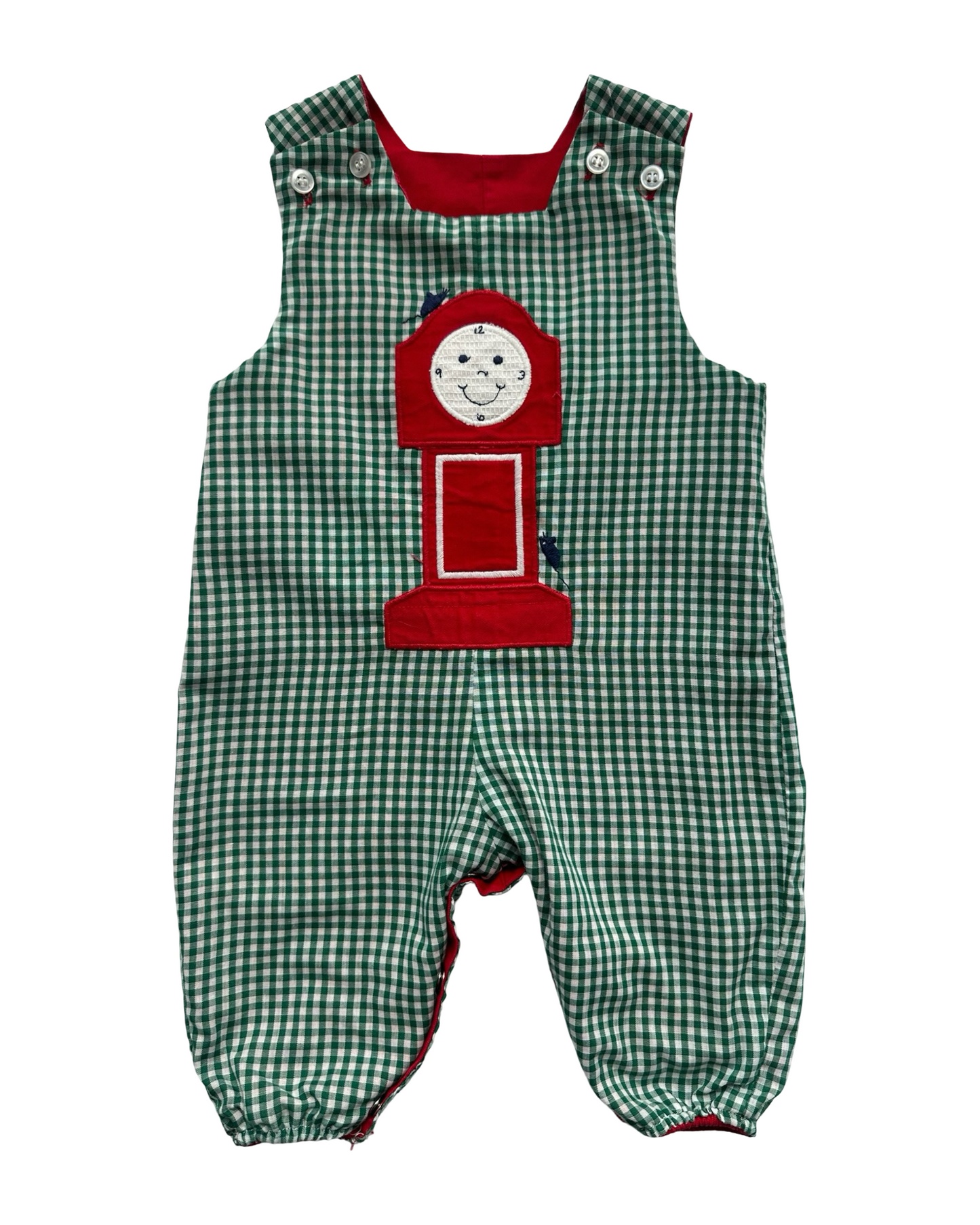 3M Baby Boys The Bailey Boys Gingham Patterned Overall-Romper Reversible Appliqués HO HO HO Ornaments Reverse 🕰️. One Piece.