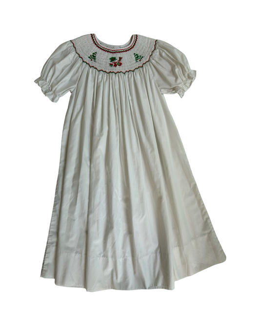 6Y Youth Girls Vintage Sweet Angela By Rosalina Collection Smocked Christmas Tree Embroidered Short Sleeves Dress