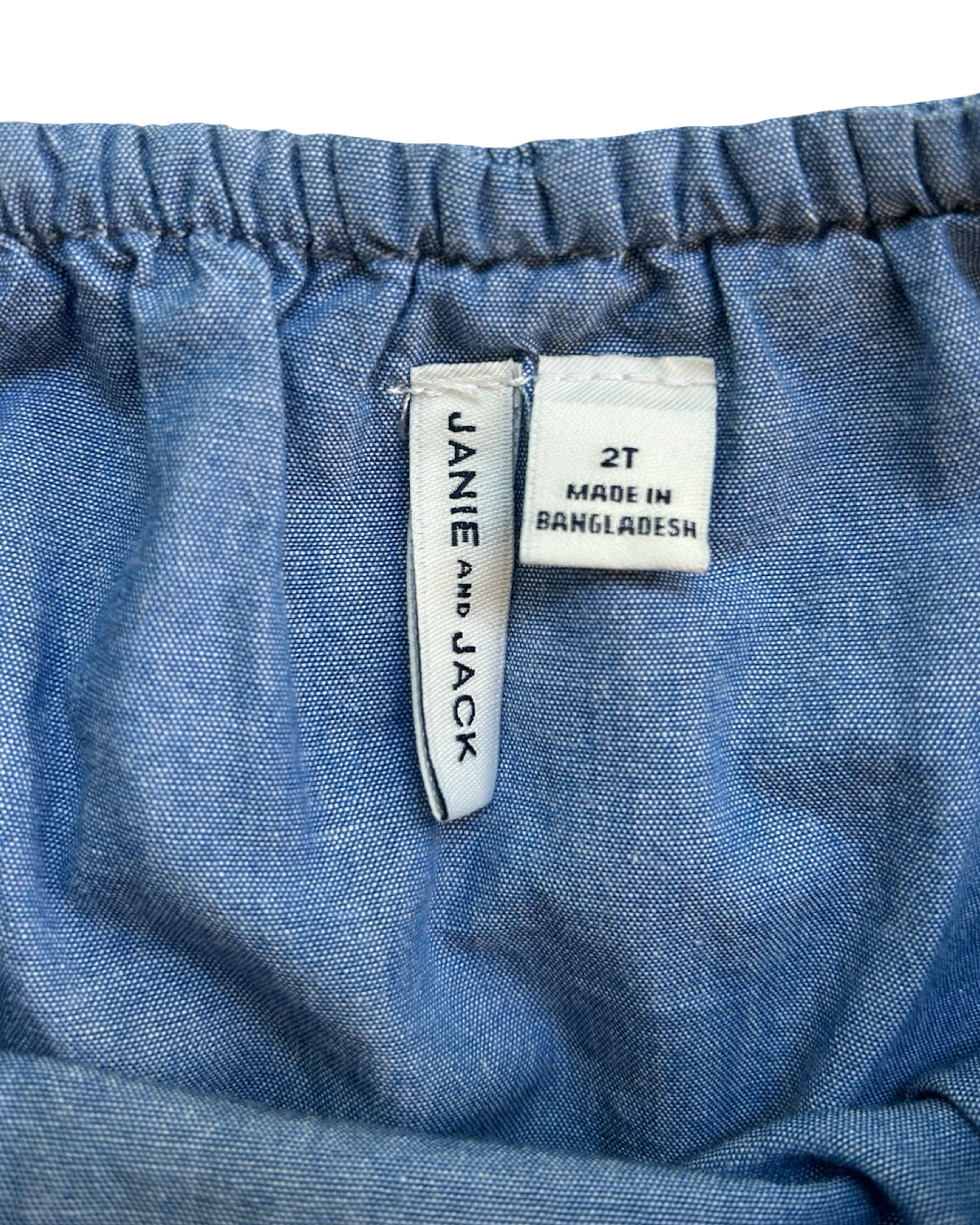 2T Toddlers Girls Janie & Jack Embroidered Flowers, Blue Chambray Ruffle Romper