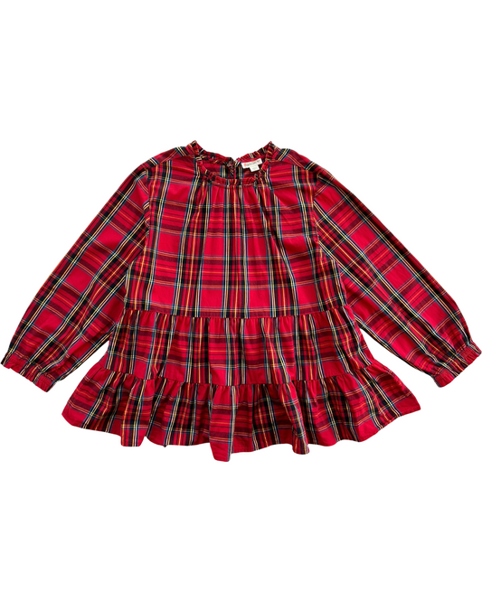 XL 12-13Y Youth Girls Crewcuts By J.Crew Red Plaid Tartan Raffle Cotton Christmas Dress Top.