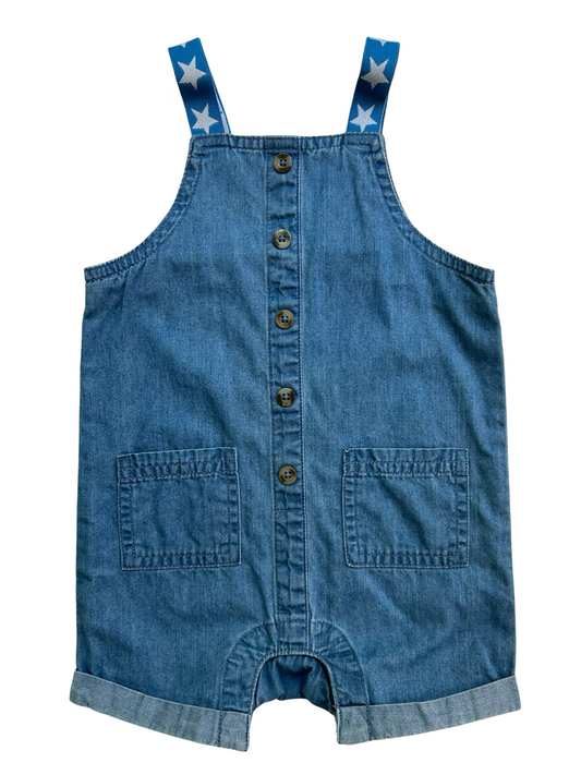 6M -9M Baby Boy Cat & Jack Blue With Stars White Chambray Bubble Romper