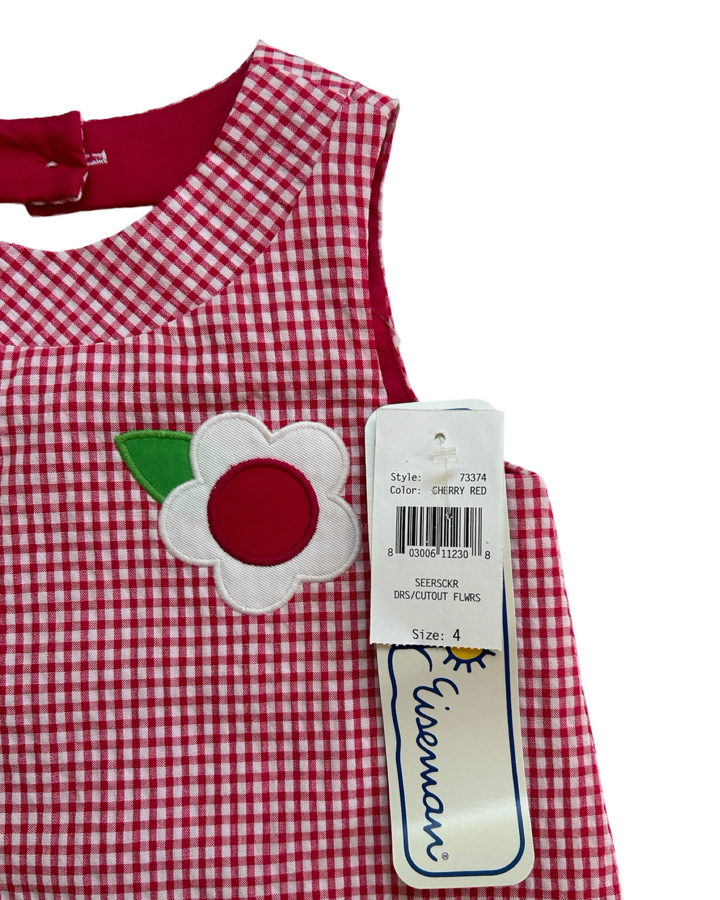 4T Toddler Girl Florence Eiseman Cherry Red Gingham Seersucker Cutout Flower Dress NWT.