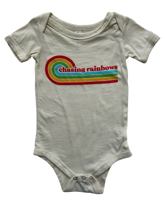 12M-18M Baby Girls / Boys Bella + Canvas.Kids Bodysuit Jersey Short Sleeve,Chasing Rainbow 🌈 Print Onesie.