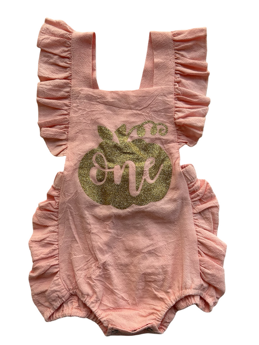 12M Baby Girl Pink One 1st Birthday Pumpkin Bubble Romper