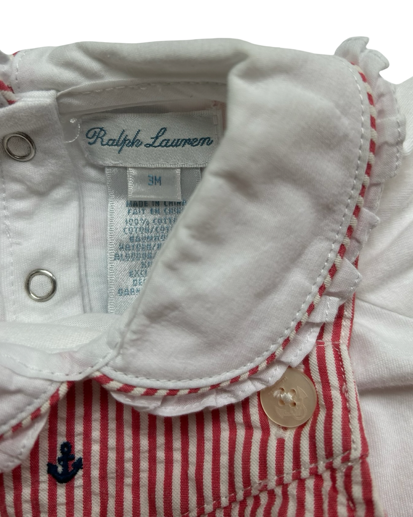 3M Months Baby Girls Ralph Lauren Onesie White And Red / White Striped Overall Dress