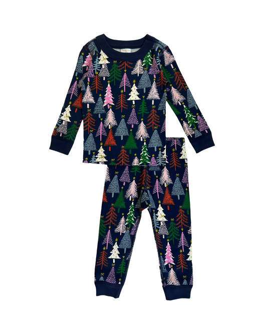 18-24M Baby Girl Hanna Andersson Long Sleeve Blue Colorful Christmas Tree PJs