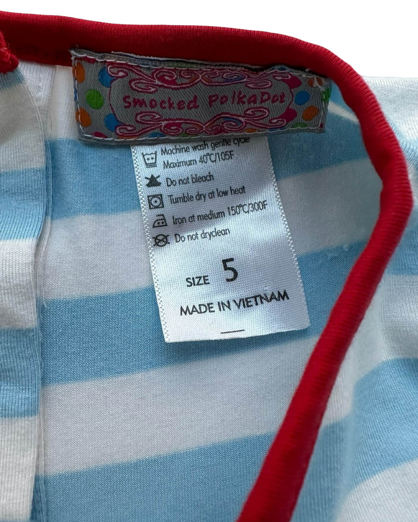 5T Toddler Girls Boutique Smocked PolkaDot Christmas Embroidery Santa Claus Face Appliqué, Ruffle Dress