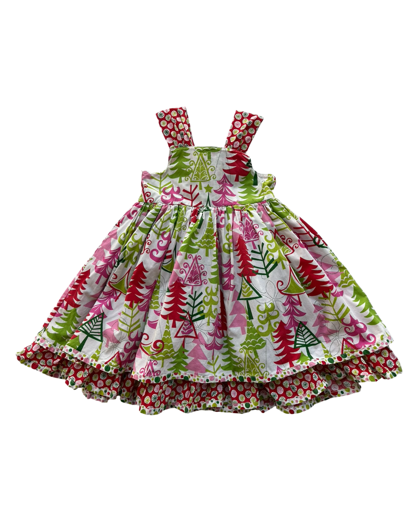 5T Toddler Girl Jelly The Pug Christmas Tree Sassy Ruffle A-Line Dress