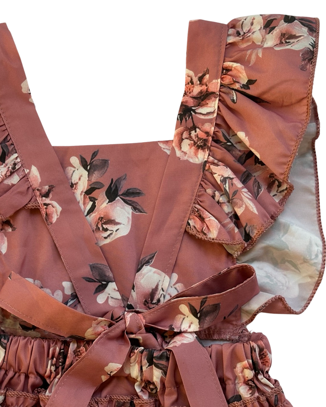 18M-24M Baby Girl Mauve Pink Floral Flutter Sleeve Ruffle Romper