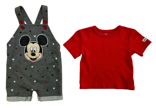 6M-9M Baby Boy Disney Mickey Mouse Overall Set 2 Pieces.