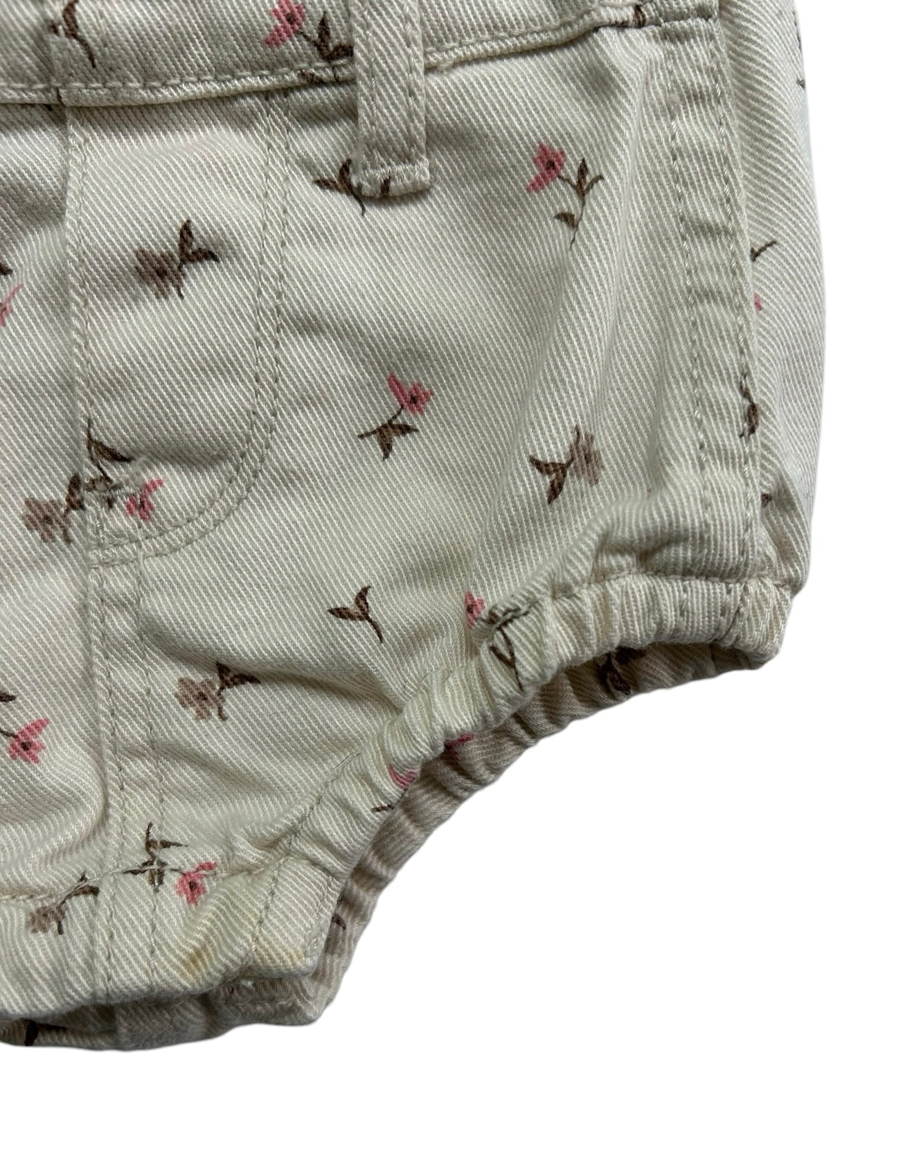 3M-6M Baby Girl Old Navy Cream Floral Jean Overall Bubble Romper