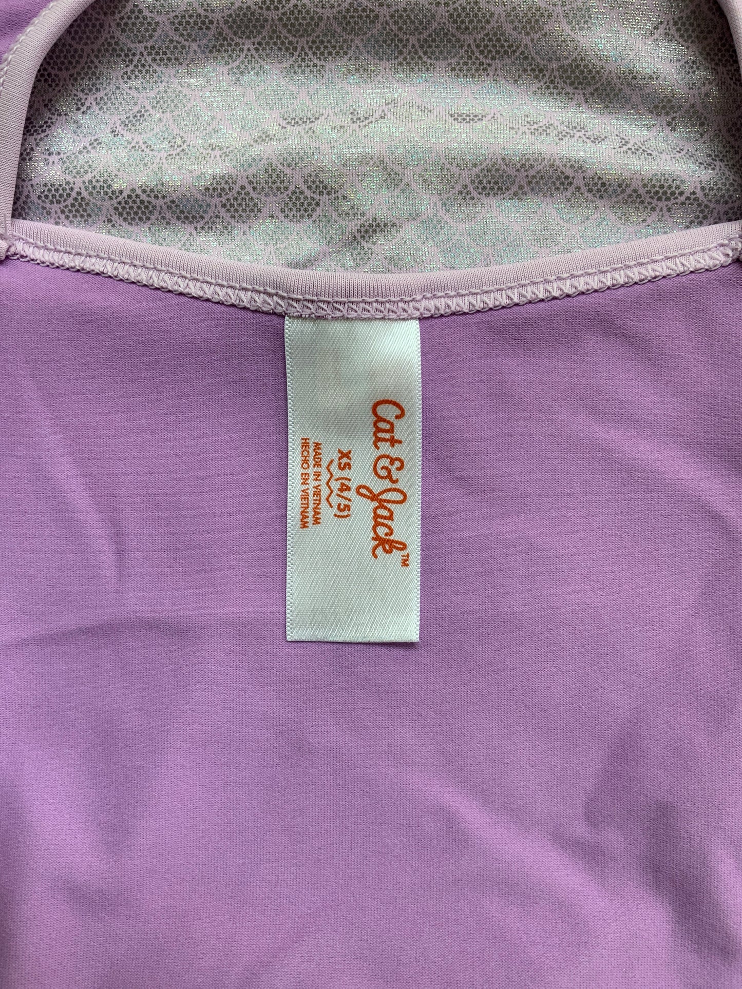XS 4T-5T Toddler Girl Cat & Jack Gymnastics Bodysuit Purple Mermaid Mesh Long Sleeve.