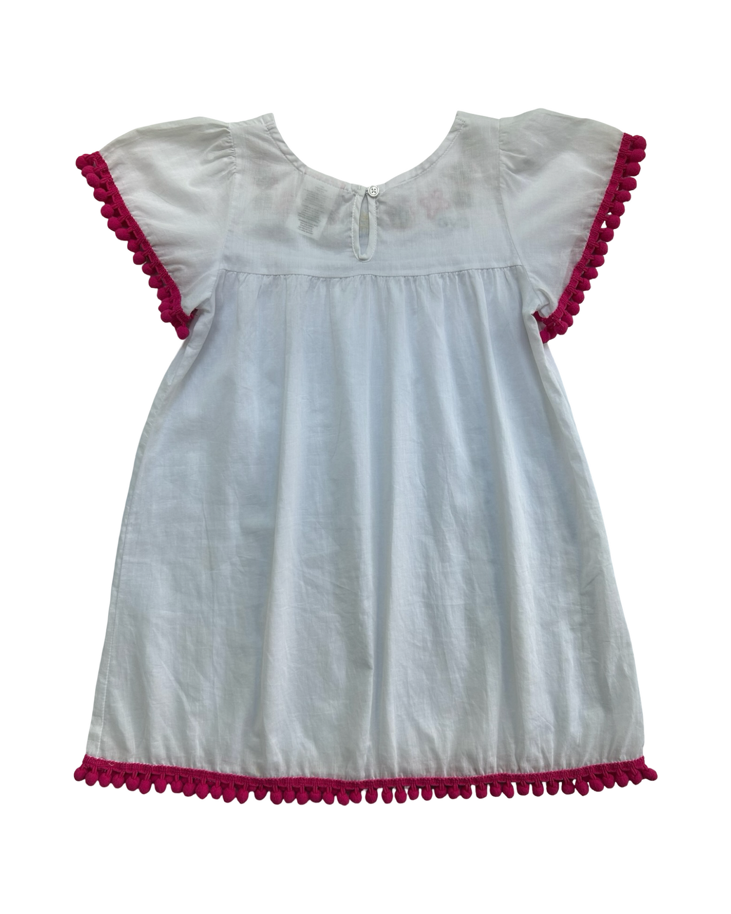 4 Toddlers Girls Floatimini Embroidered Angel Sleeve Pompoms Cover Dress.