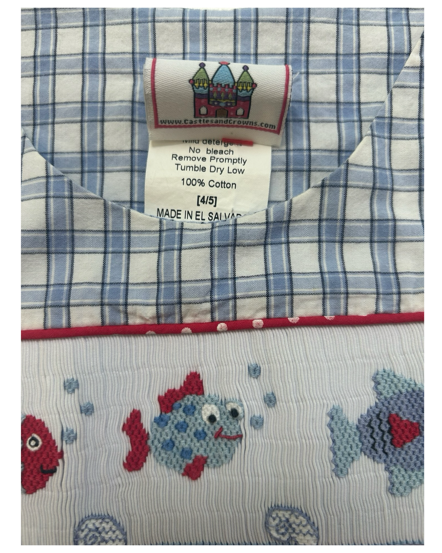 4T-5T  Toddlers Girls Castles & Crowns  Smocked With Embroidered Fish 🐠 🐟 Top One Piece.