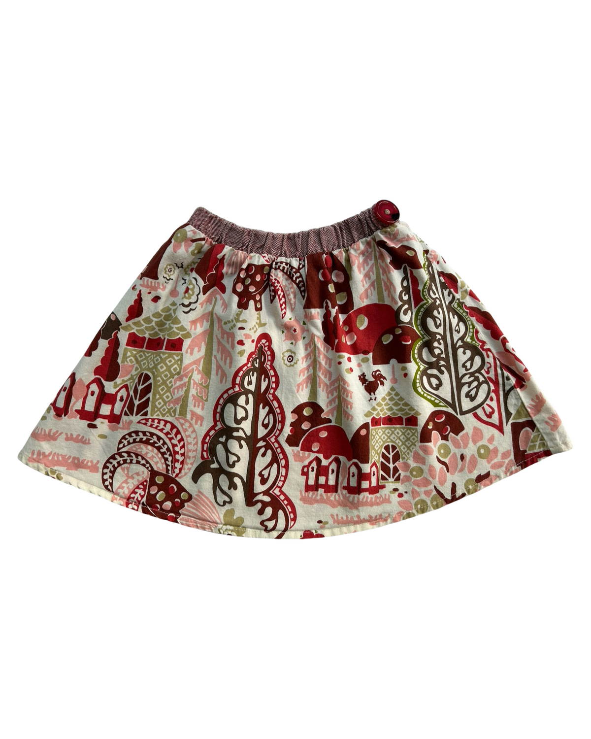 4T  Toddler Girls Misha Lulu With Elements Resembling Houses 🏠 , Mushrooms 🍄 , Trees 🌲 And A Button Detail At the Waist.