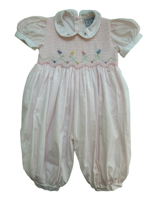 9M Baby Girls Friedknit  Creations Smocked Pink / Floral Romper