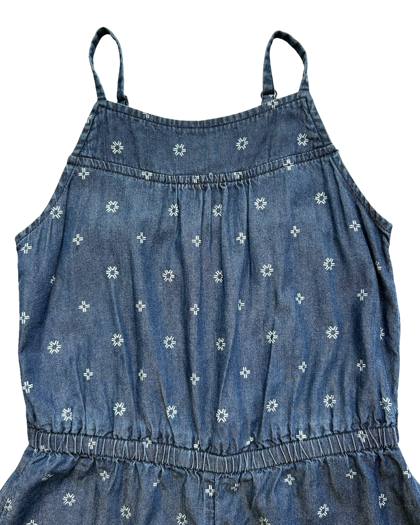 6T-7T  Toddlers Girls Old Navy Printed Sleeveless Chambray Romper.