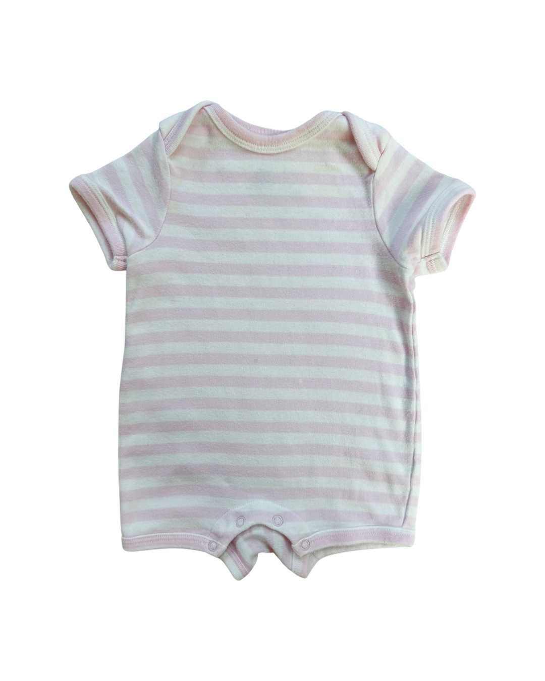 0-3M Baby Girl Pink & White Striped Primary Romper