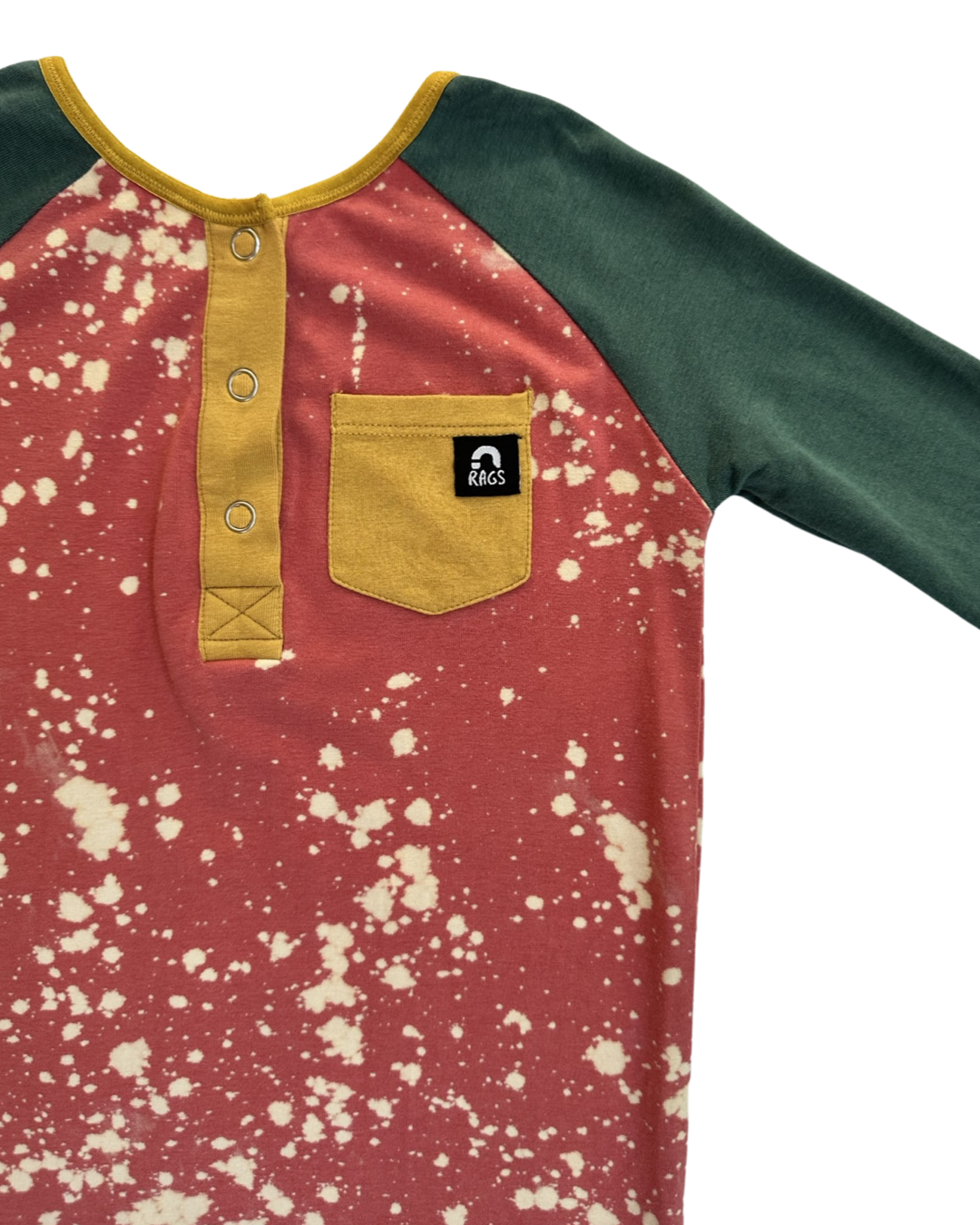 2T Toddler Boy RAGS to Raches Red / Yellow & Green Acid Wash Long Sleeve Romper