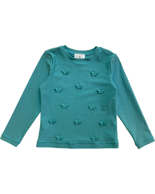 (100-cm) 4 Toddlers Girls Hanna Andersson Teal Stars RashGuard Shirt