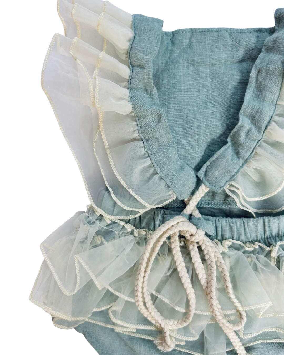 6-12M Baby Girl Little House Boutique  Beautiful Floral Embroidered and Beaded Rufflebutt Bubble Romper