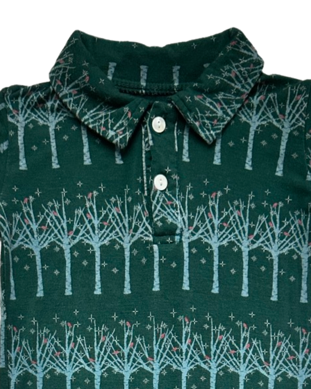 18-24M Baby Boy Bamboo KicKee Pants Green Pine Frosted BirchTree Long Sleeve Polo Romper