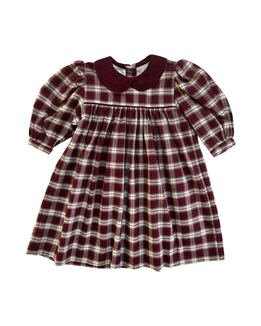 6M Baby Girl Classic Strasburg Maroon Plaid Peter Pan Collar Fall / Winter Dress