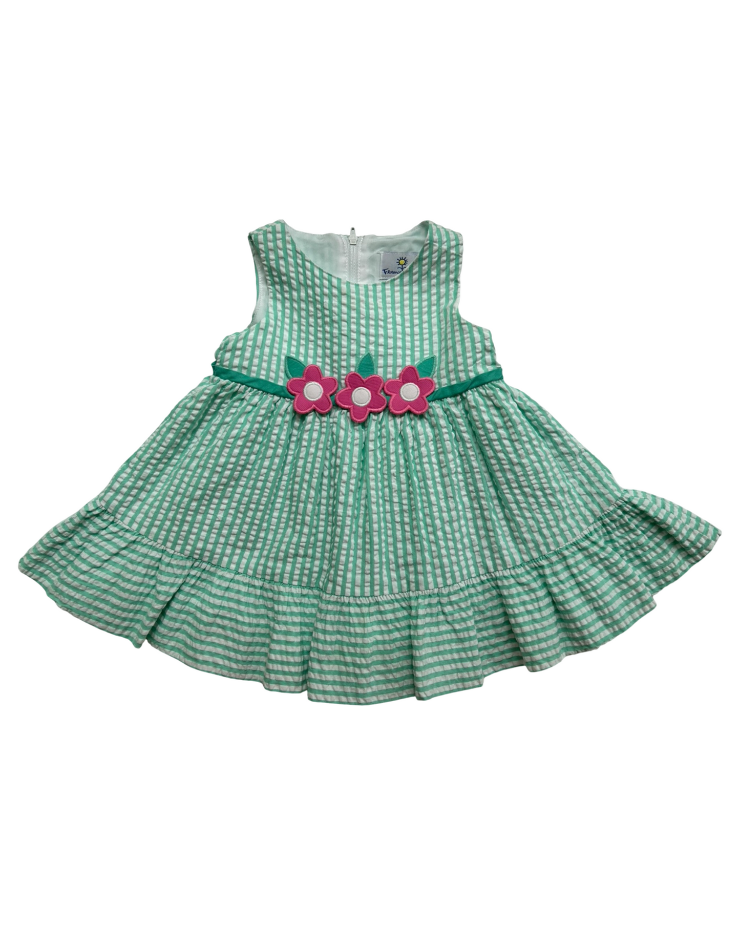 12M Baby Girls Florence Eiseman Green Gingham Appliqué Flowers 🌸🌸🌸Dress