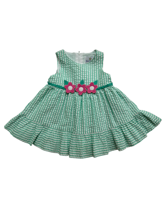 12M Baby Girls Florence Eiseman Green Gingham Appliqué Flowers 🌸🌸🌸Dress