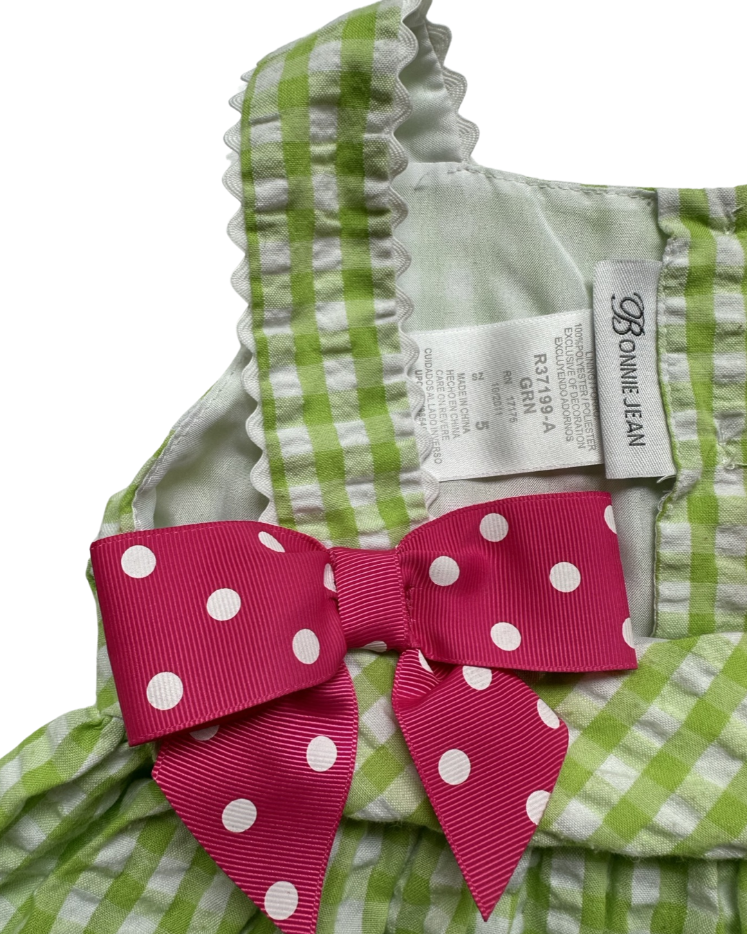 5T Toddler Girl Bonnie Jean Green Seersucker Watermelon Pocket Dress.