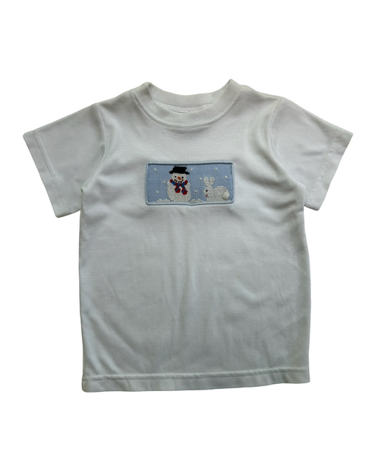 4T Toddler Boys Remember Nguyen Smocked Snowman ☃️ Rabbit 🐇 Short Sleeve Shirt.