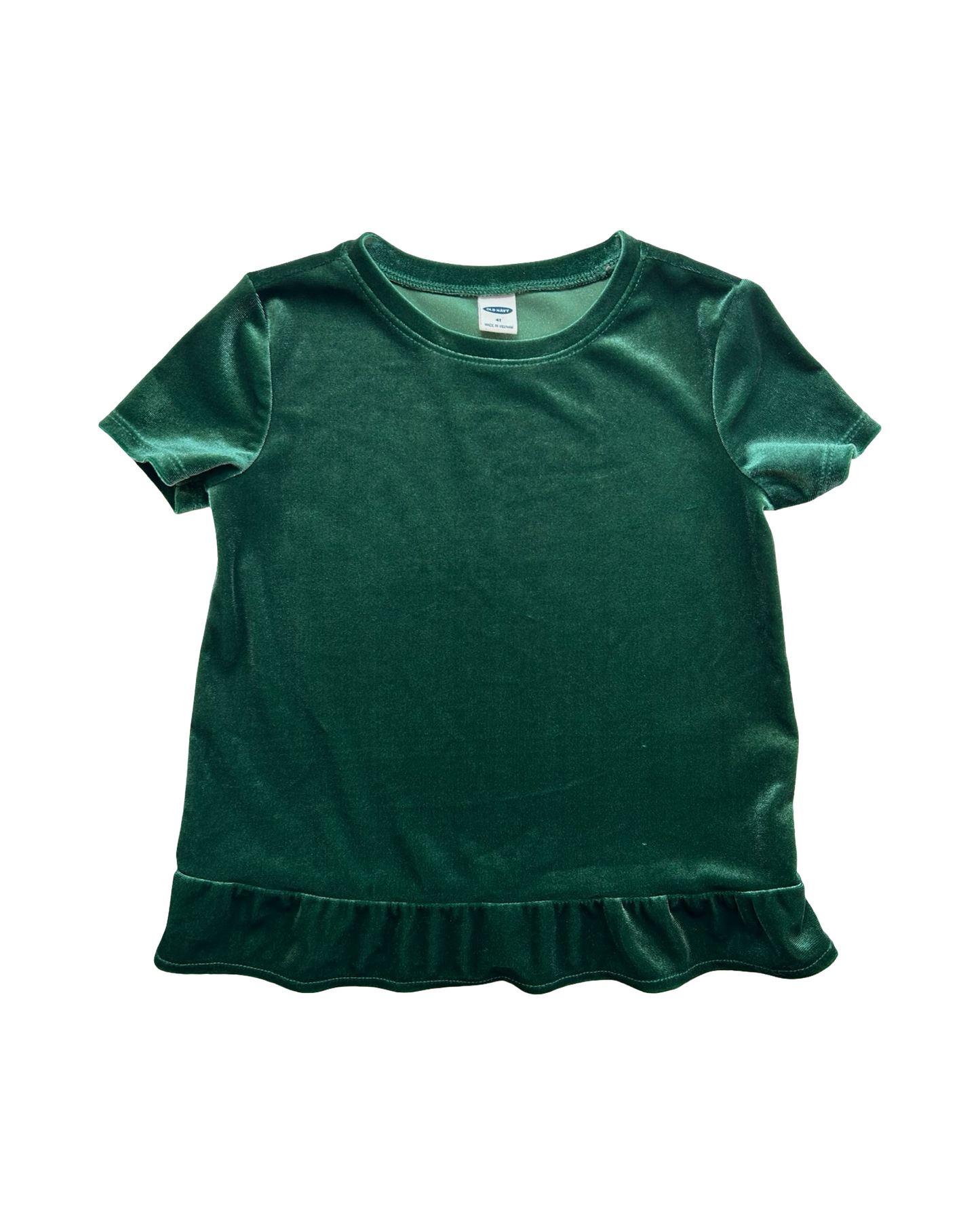 4T Toddlers Girls Old Navy Velvet Ruffle-Hem Green Top.