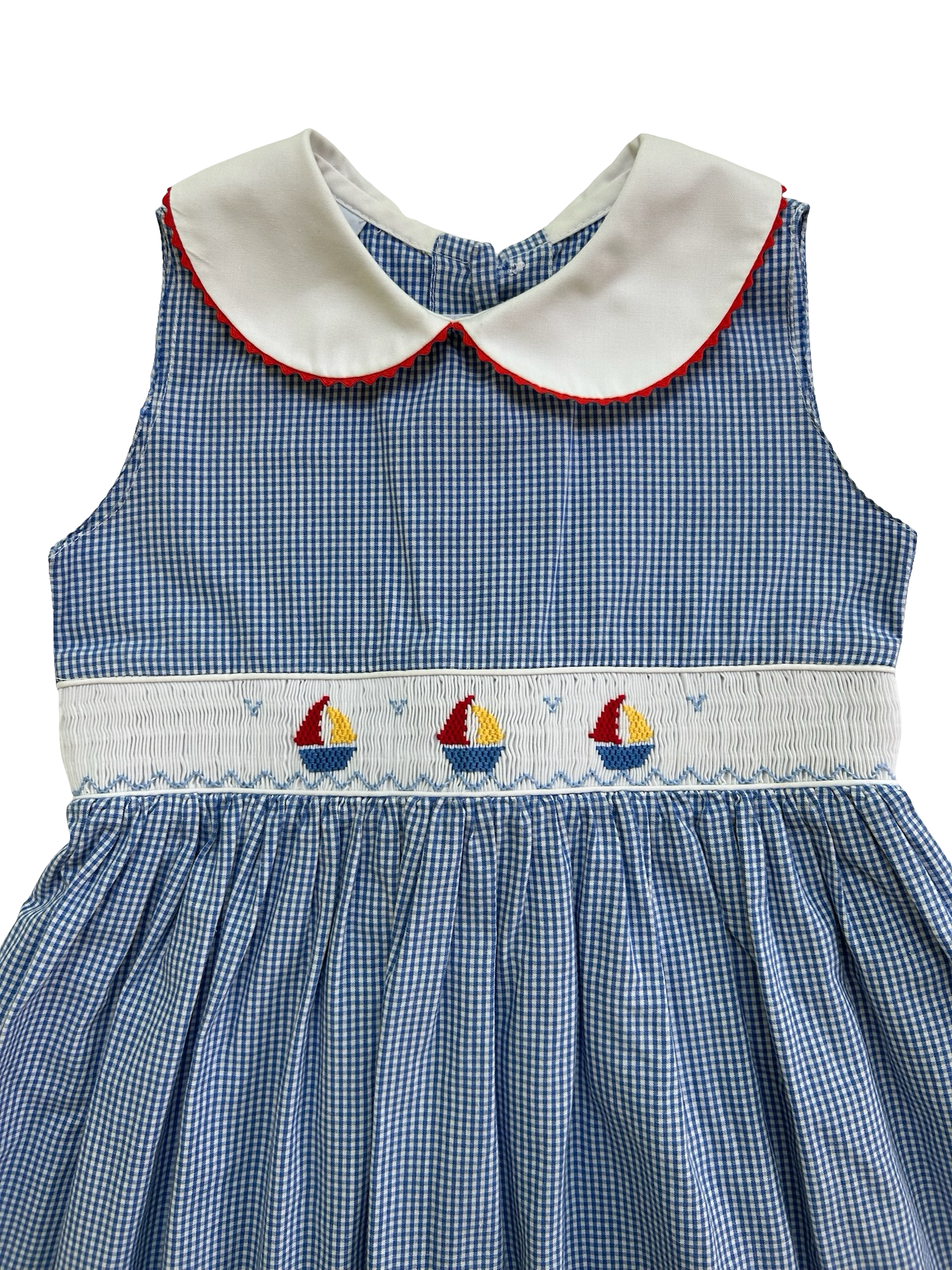 4T  Toddlers Girls Amavini Blue Gingham Sailboat ⛵️ Sleeveless Smocked Dress.