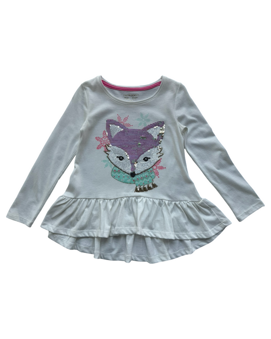 4T Toddler Girls Cynthia Rowley Christmas Winter Fox Sequins Shirt.