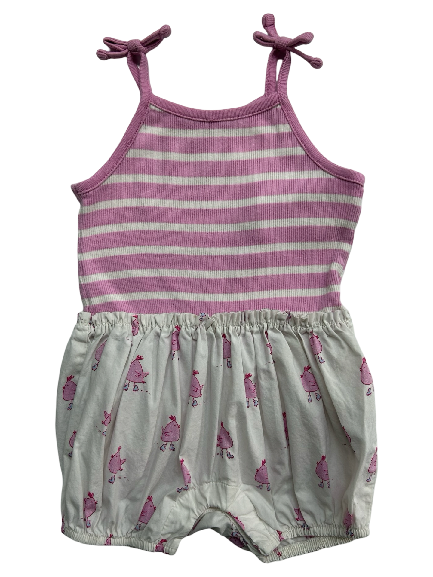 6M-12M Baby Girls Baby Gap Bird 🐦 Pink & White Striped Romper