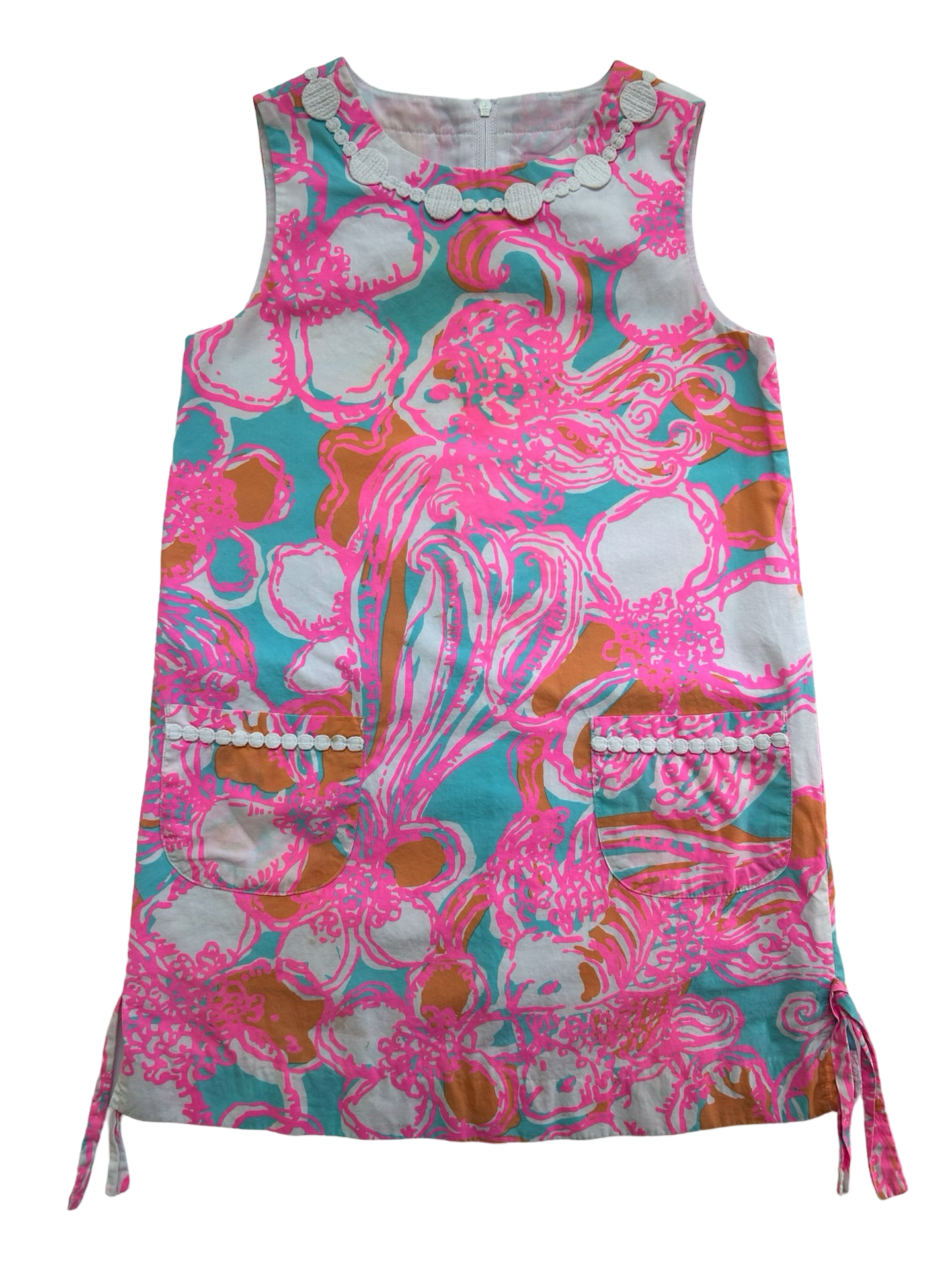 8Y Lilly Pulitzer Girls Floral Fish-Octopus Print Dress, Pockets, Back Zipper.