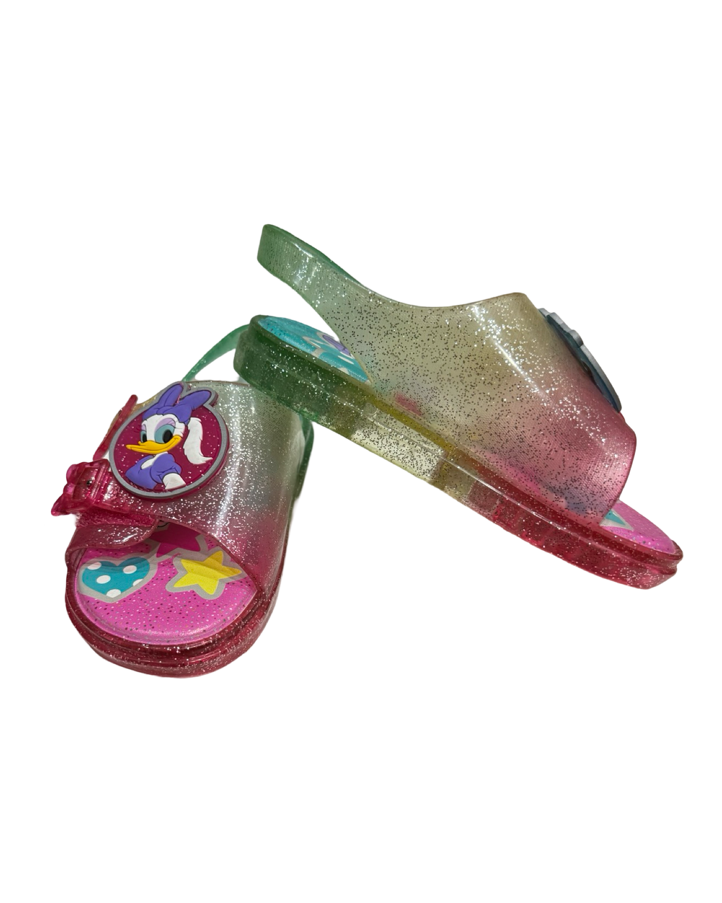 9C Toddler Girl Disney Minnie Mouse and Daisy Pink Glitter Jelly Sandals