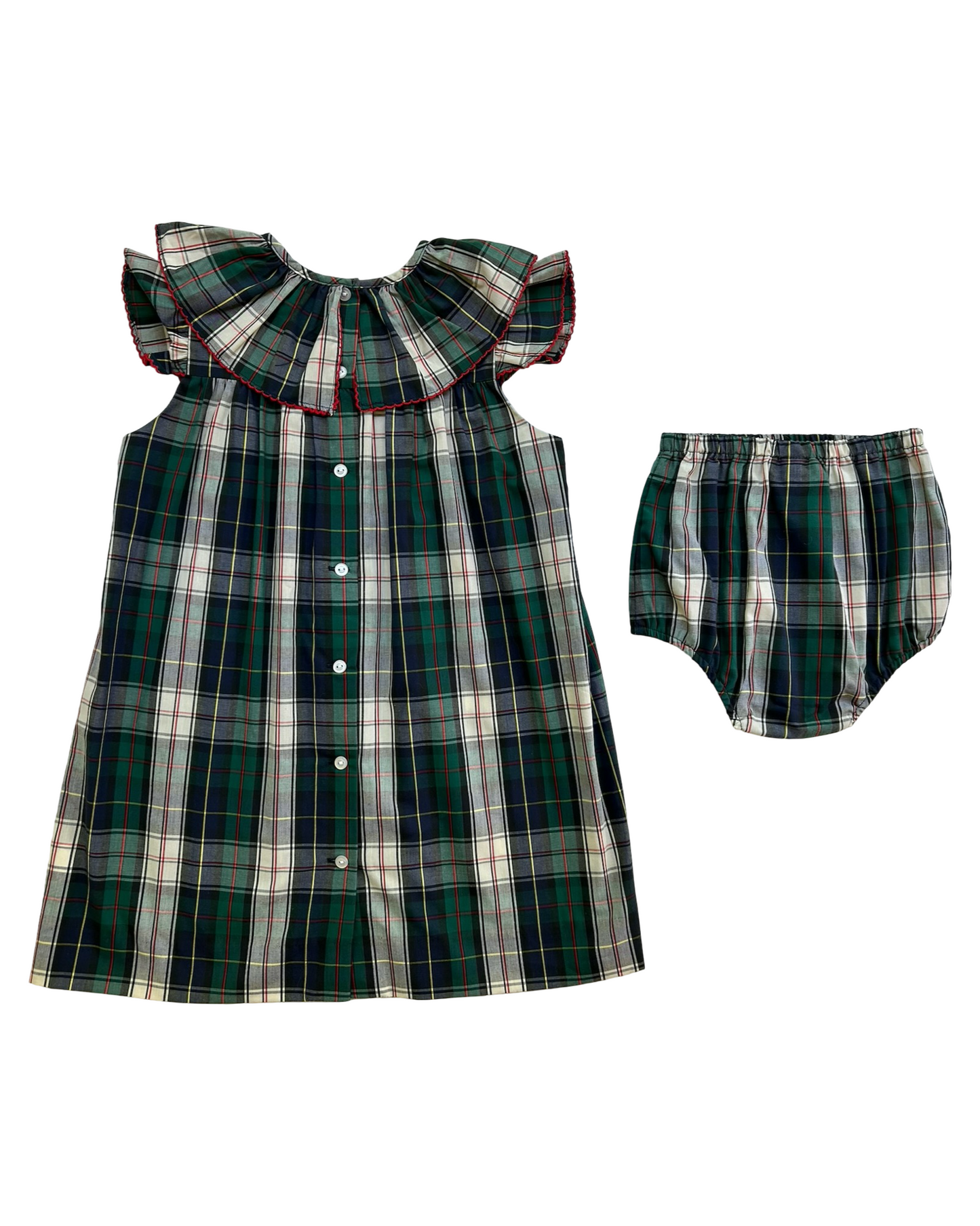 6T Toddlers Girls The Beaufort Bonnet Company Plaid Ruffle Collared, Short Sleeve And Bloomers,Two Piece Set.