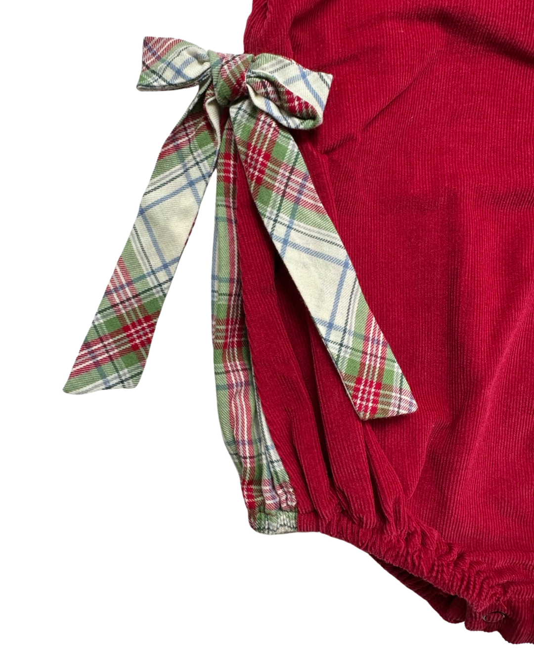 12M Baby Girl Red Corduroy Bella Bliss Holiday / Christmas Bubble with Plaid Bows