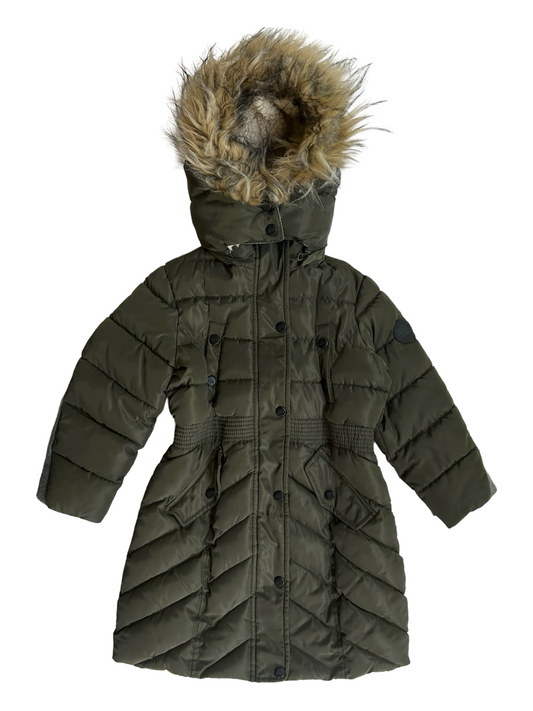 5T Toddler / 6x Girls Army Green Steve Madden Puffer Quilted Coat w/ Fur Hood