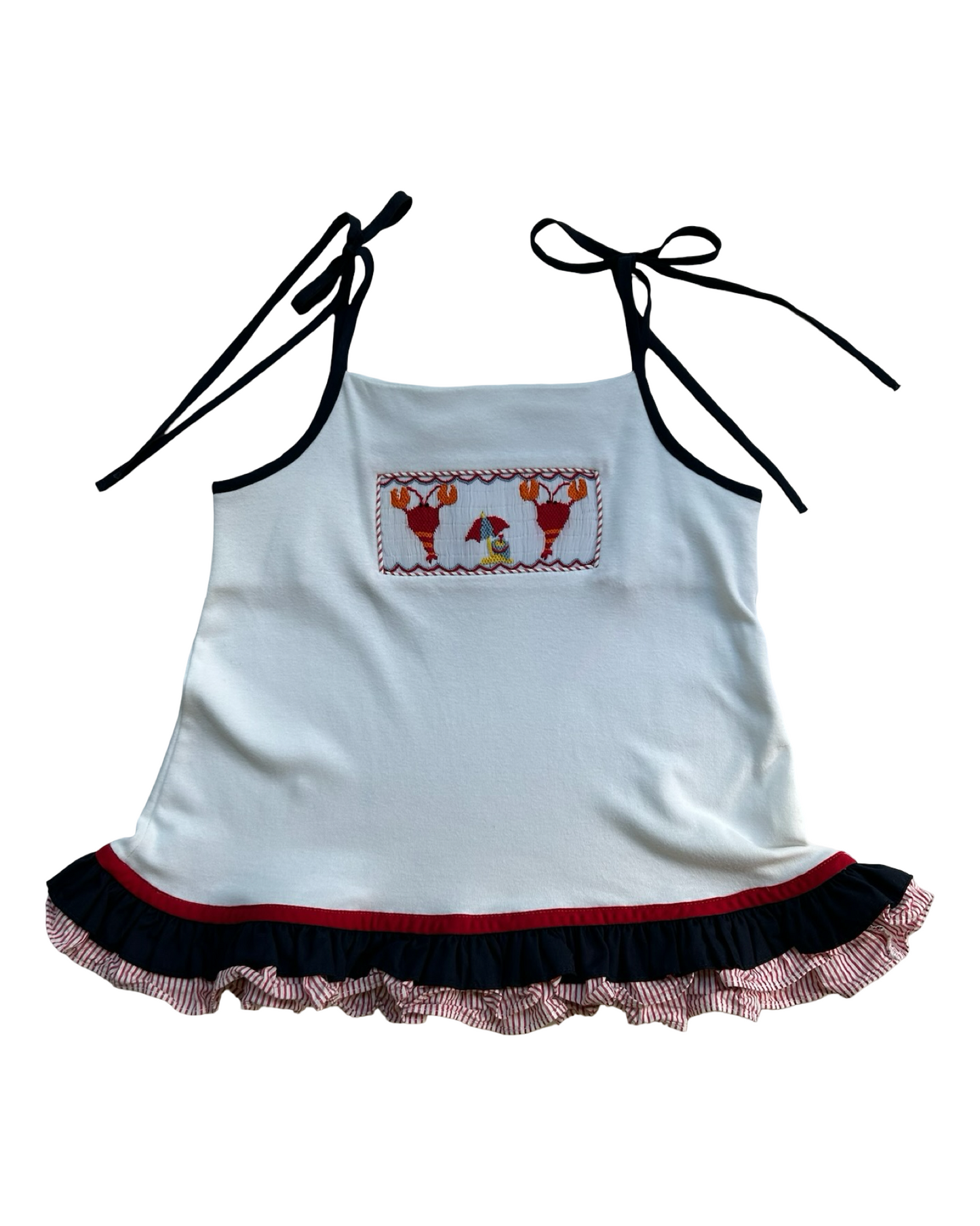 6T Toddlers Girls Zuccini Top Lobster 🦞🦞 Embroidered Shoulder And Striped Ruffle Short.