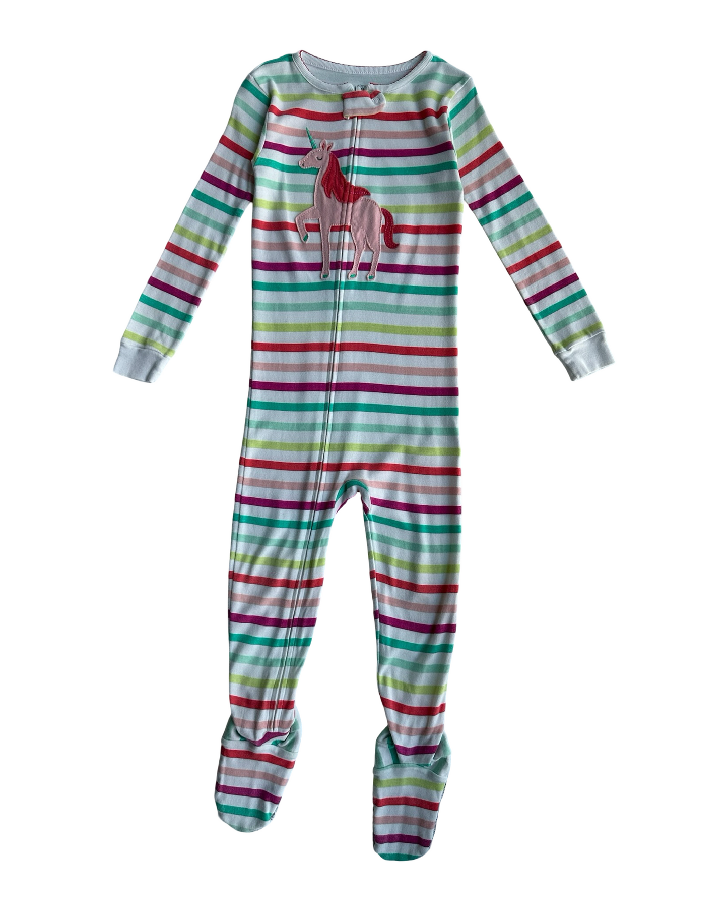 3T Toddler Girls Simple Joys By Carter’s Rainbow Striped With Detail Unicorn 🦄 Zippered Sleeper PJs