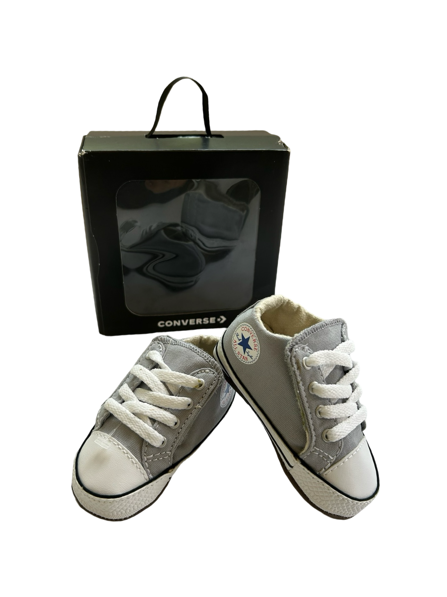 2C Baby Boy / Girl Gray Converse Soft Sole Cribster Mid Shoes Sneakers