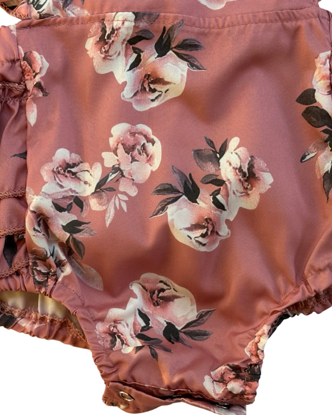 18M-24M Baby Girl Mauve Pink Floral Flutter Sleeve Ruffle Romper