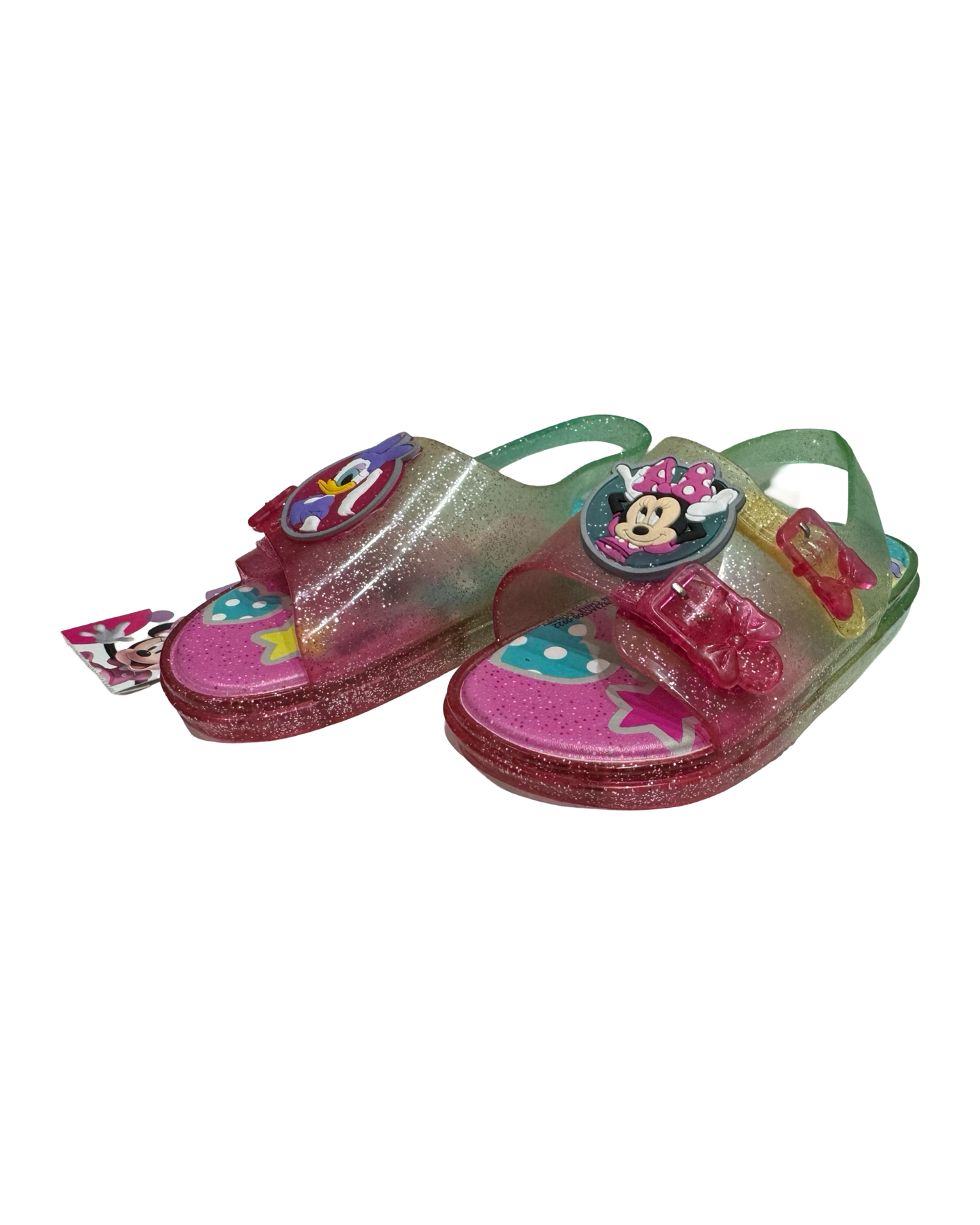 9C Toddler Girl Disney Minnie Mouse and Daisy Pink Glitter Jelly Sandals