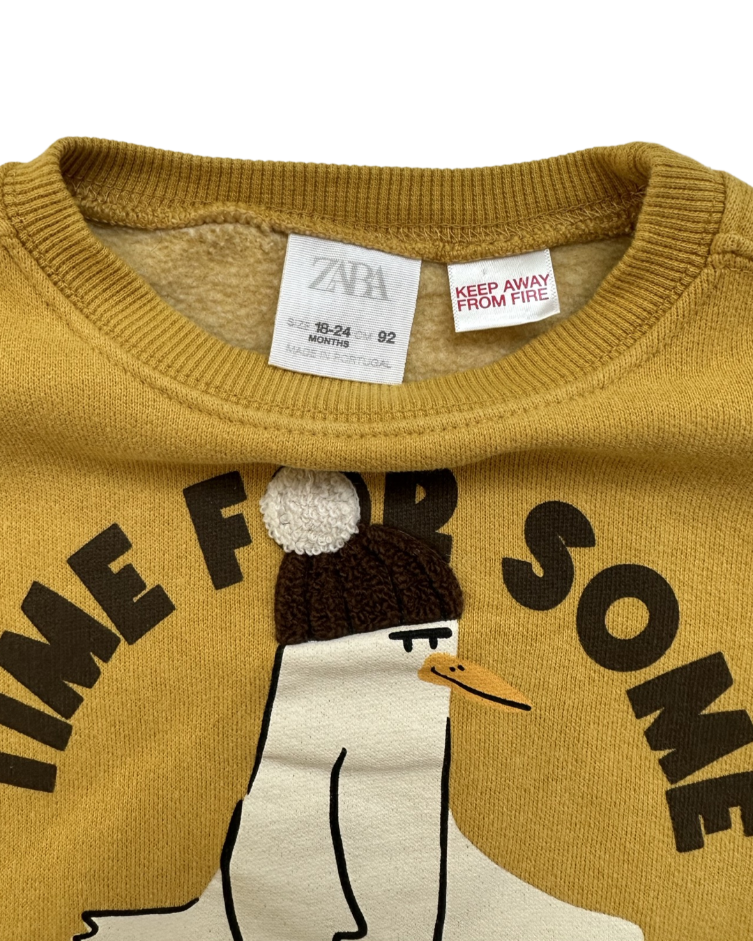 18-24M Baby Boy Zara Mustard Yellow Time for Some Fun Duck Sweatshirt