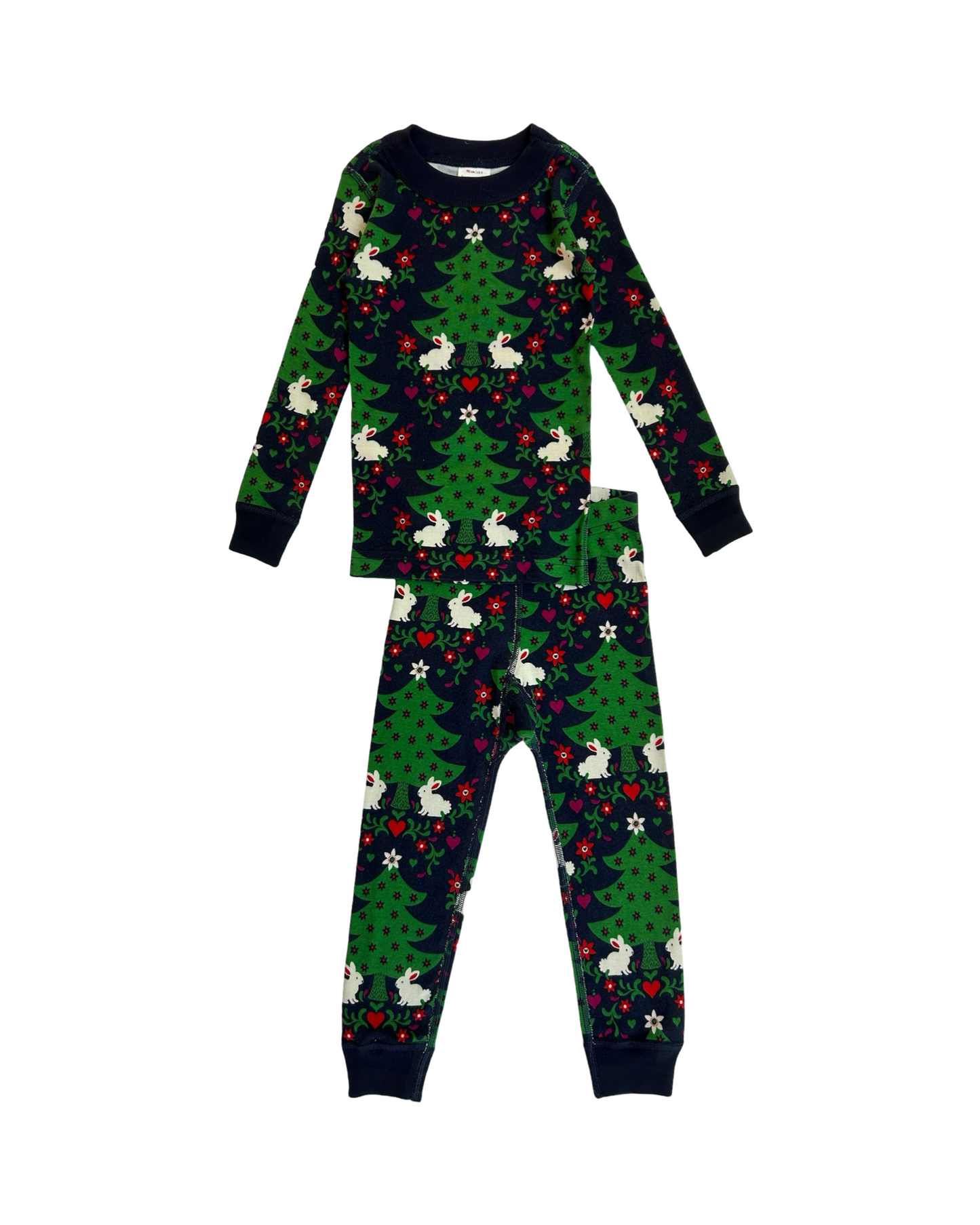 3T Hanna Andersson Toddler Girls Long Sleeve Christmas Tree Bunny Pajamas 2 Pieces Set, NWT