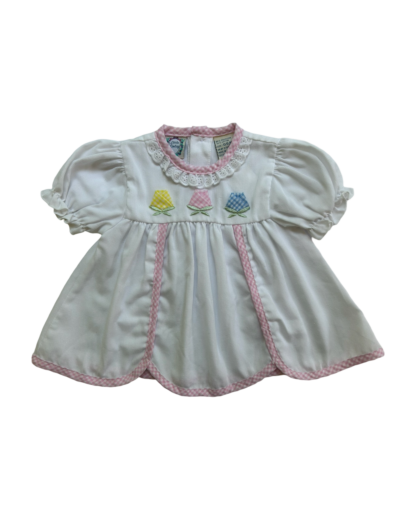 0/6M Baby Girl Little Lindsay Pink Gingham Trimmed Floral Vintage Dress